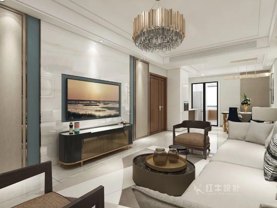 賈庭_紅牛設計--大名城 · 紫金九號100㎡后現(xiàn)代奢華01客廳