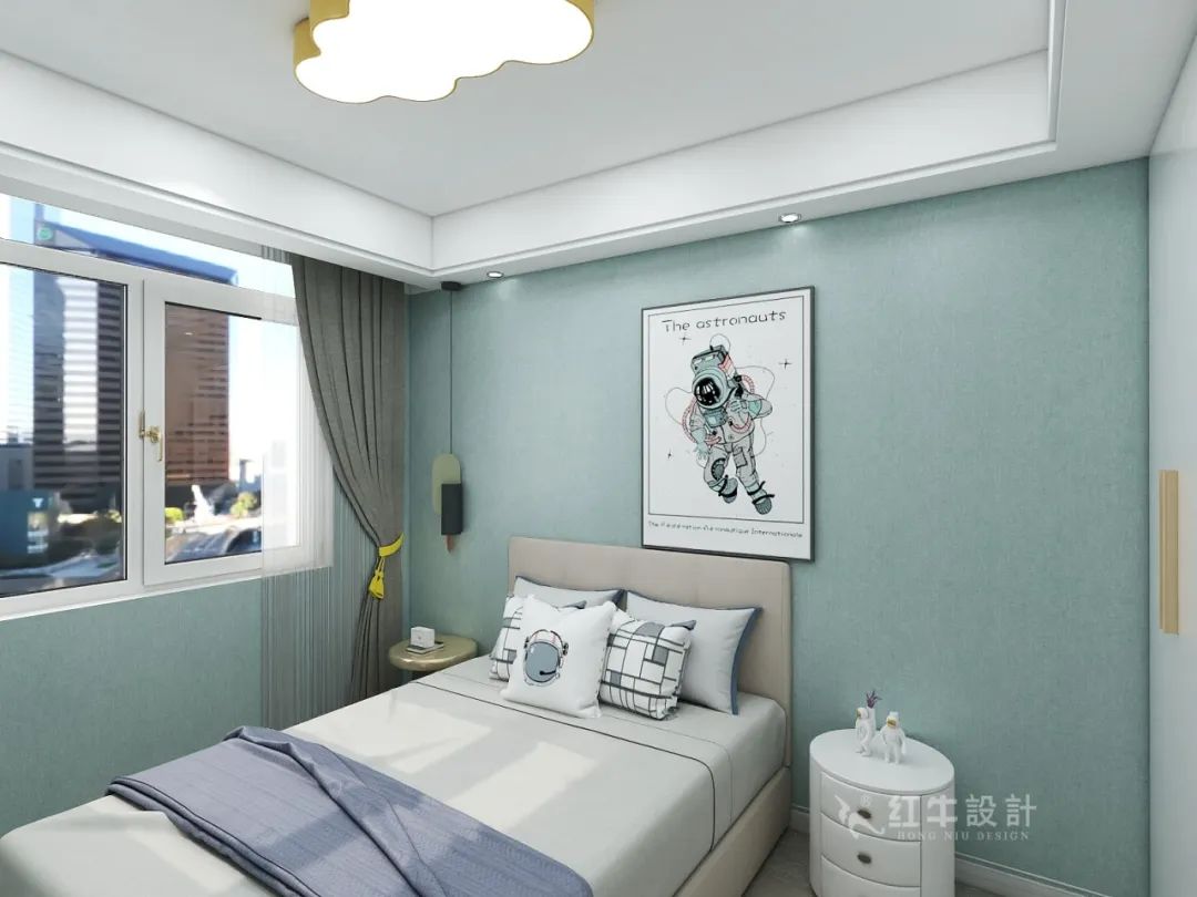 賈庭_紅牛設計--大名城 · 紫金九號100㎡后現(xiàn)代奢華09效果圖欣賞_朝南次臥_小孩房