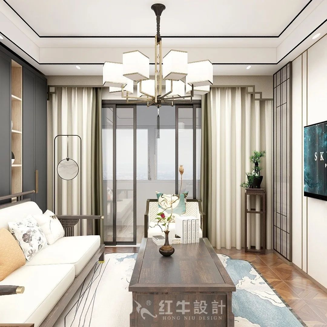 朱明琪_紅牛設(shè)計(jì)--中垠紫金官邸105㎡（C3戶(hù)型）新中式風(fēng)格01客廳