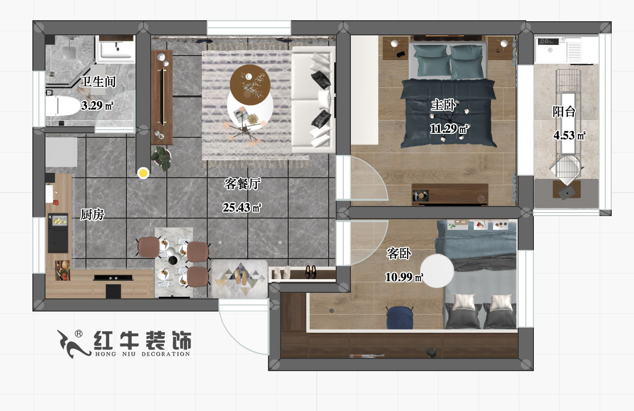 劉小勇_櫻海公寓4-601-65㎡-現(xiàn)代簡約風格_彩平圖