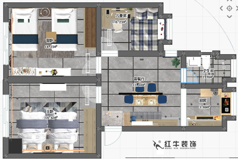 仇美蓉_苜蓿園大街1號(hào)49-106（苜蓿園東街1號(hào)49-106）-70㎡-北歐風(fēng)格_彩平圖