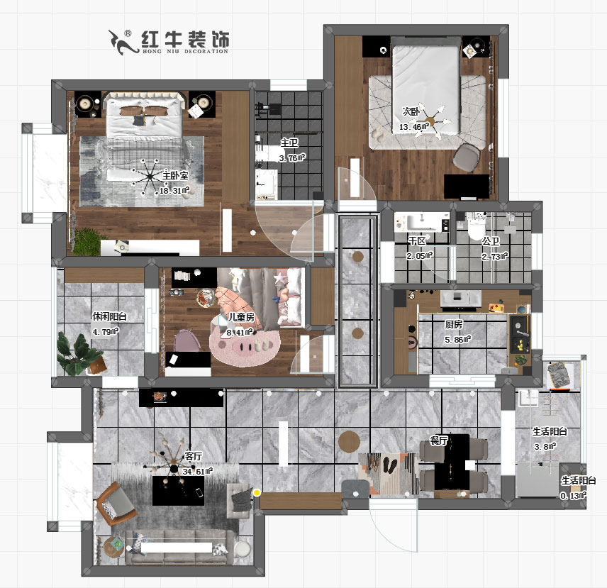 吳波_山水方舟21-404-124㎡-現(xiàn)代風格00彩平圖