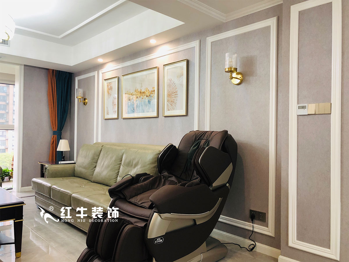 【實景案例】張智猿_紫金未來城-140㎡-美式輕奢風格_全包20萬06沙發(fā)背景1