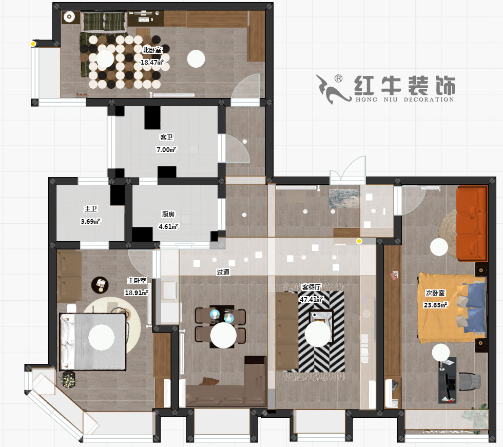 熊皓宇_金輪大廈2301室-170㎡-現(xiàn)代輕奢風格_3室2廳2衛(wèi)（老房翻新）_定制家￥176858_全包30萬00_03彩平圖