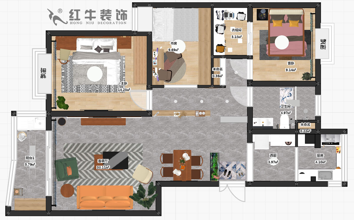 熊浩宇_惠紡園1-1-302-115㎡-現(xiàn)代簡(jiǎn)約風(fēng)格_3室2廳1衛(wèi)（老房翻新）_定制家￥128340_全包12萬(wàn)00_03彩平圖