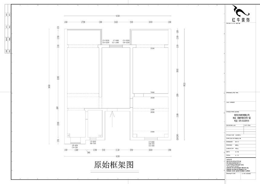 孟憲濤_良友里4-2-603-85㎡-現(xiàn)代風(fēng)格_3室1廳1衛(wèi)（二手房裝修）_定制家￥89000_全包9萬00_01良友里4-603原始框架圖