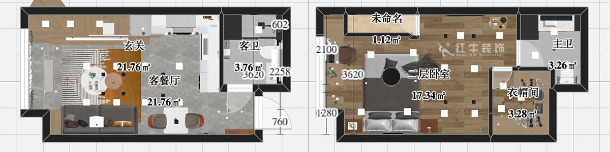 張智猿｜海賦尚城6-508-40㎡挑高-現(xiàn)代簡(jiǎn)約風(fēng)格｜1室1廳1衛(wèi)｜新房裝修｜定制家￥100000｜全包11萬｜00_04彩平圖