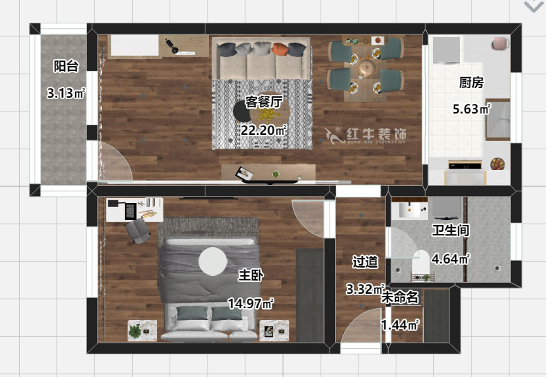 劉曉芳｜長白街2號1-506-64㎡-現(xiàn)代風格｜2室2廳1衛(wèi)｜老房裝修｜定制家￥105600｜全包10