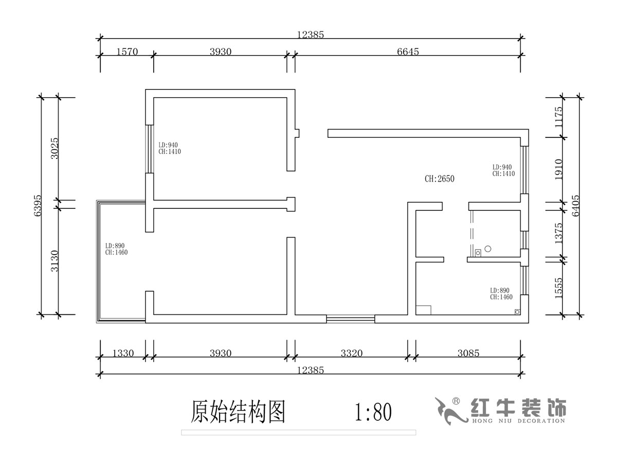 蔣?。T(mén)坎110號(hào)3-501-75㎡-現(xiàn)代簡(jiǎn)約風(fēng)格｜2室2廳1衛(wèi)｜舊房裝修｜成品家￥120000｜全包12萬(wàn)｜00_01原始結(jié)構(gòu)圖