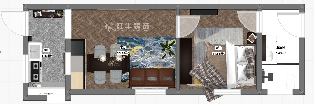 朱明琪｜文昌宮6-101-45㎡-現(xiàn)代簡(jiǎn)約風(fēng)格｜1室1廳1衛(wèi)｜老房裝修｜定制家￥84206｜全包9萬(wàn)｜00_03彩平圖