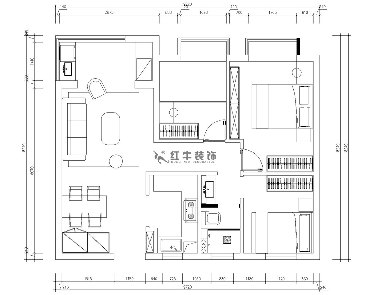朱明琪｜仙林國際J-1802-95㎡-現(xiàn)代簡約風格｜3室2廳1衛(wèi)｜新房裝修｜成品家￥131929｜全包13萬｜00_02平面布置圖