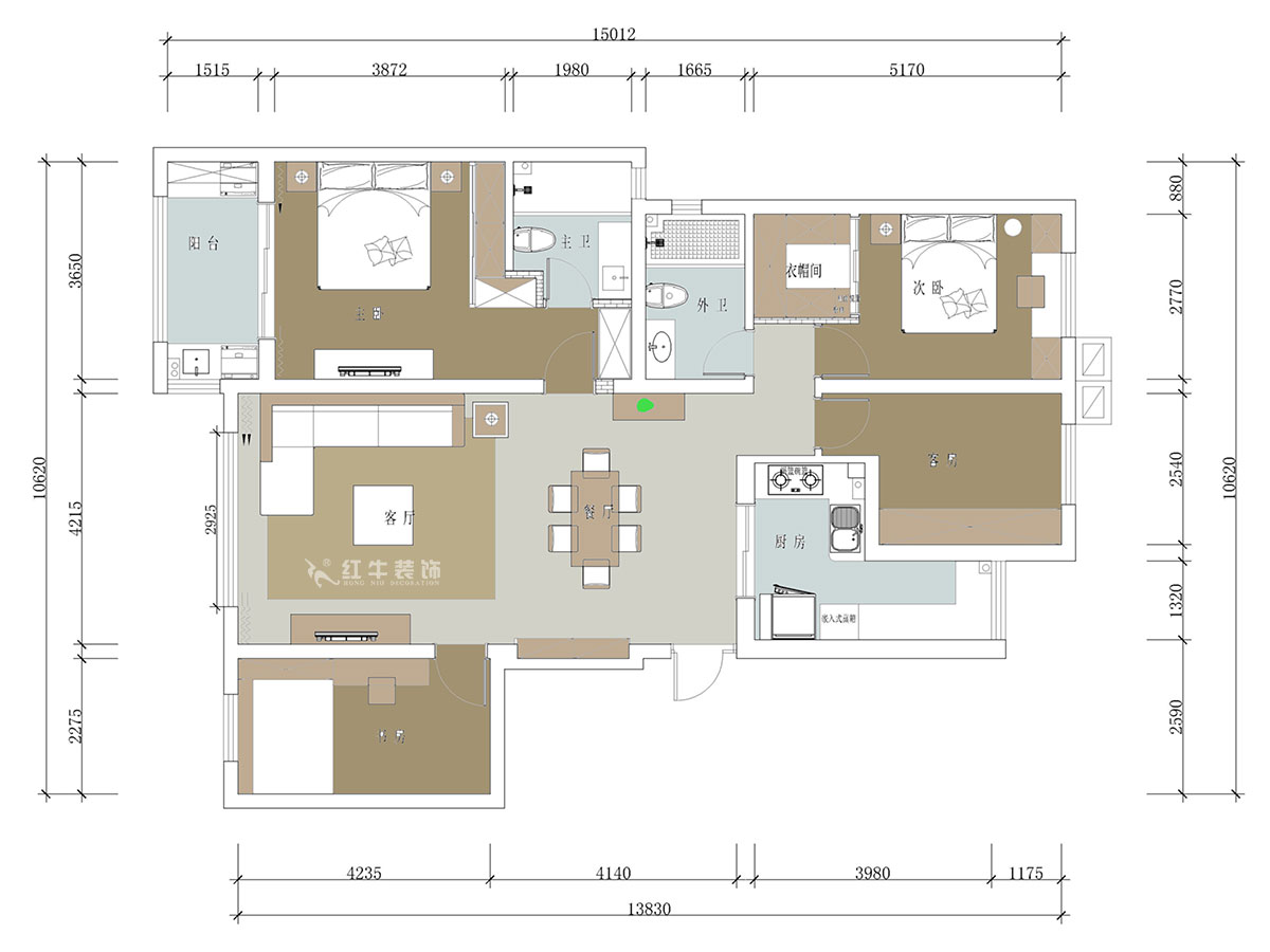 【實景案例】蔣琛｜紫金東郡2-302-135㎡-現(xiàn)代風(fēng)格｜4室2廳2衛(wèi)｜定制家￥190562｜全包23萬｜00_02平面布置圖