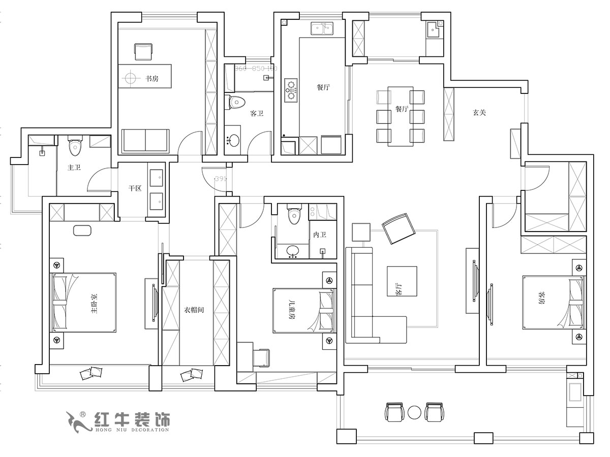 【實景案例】陸利民｜天瓏灣150-1603-240㎡-現(xiàn)代輕奢風格｜4室2廳3衛(wèi)｜定制家￥338430｜全包40萬｜00_01平面布置圖