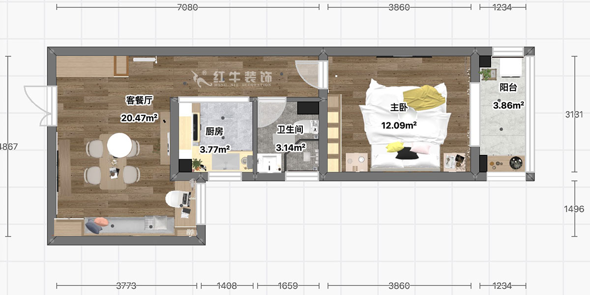 顧娟｜御道嘉庭5-2-208-80㎡-北歐風格｜1室1廳1衛(wèi)｜新房裝修｜定制家￥77600｜全包11