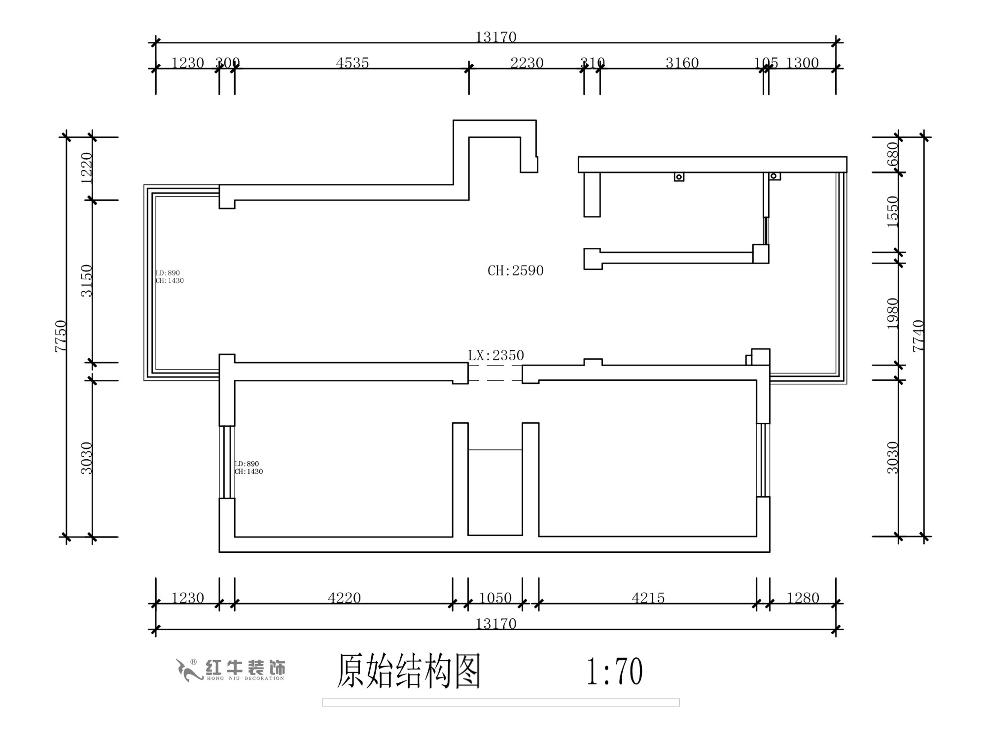 蔣琛｜天福園43-401-90㎡-現(xiàn)代簡約風(fēng)格｜2室1廳1衛(wèi)｜舊房裝修｜定制家￥122757｜全包12萬｜00_01原始結(jié)構(gòu)圖