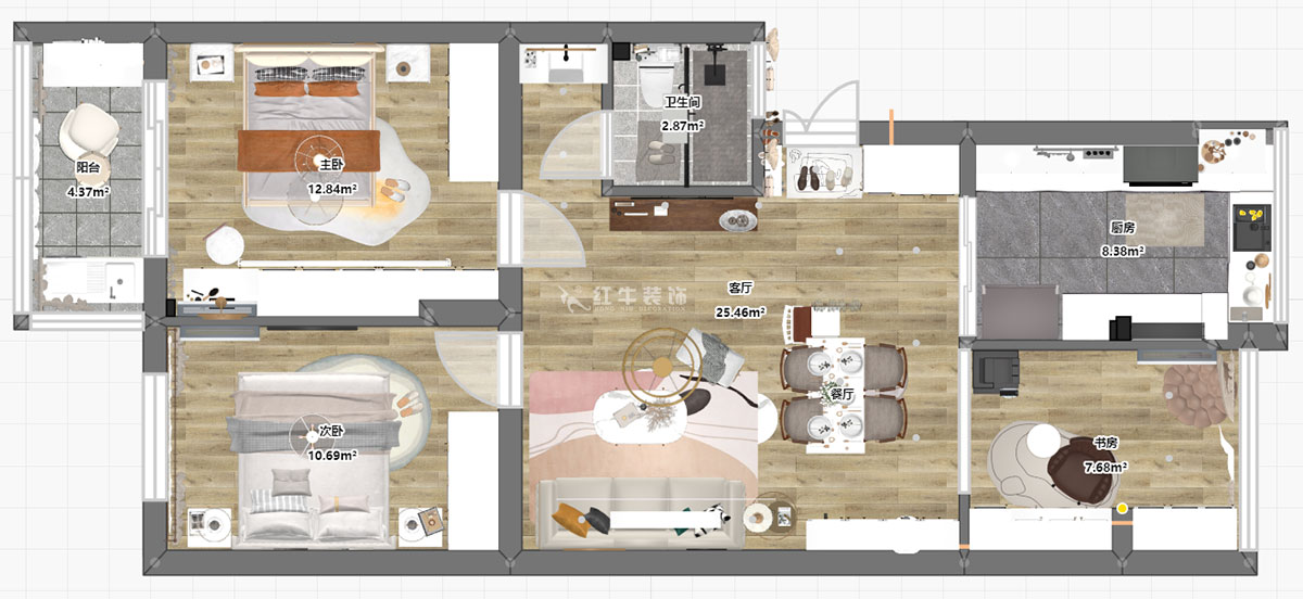 蔣?。娚缴角f24-303-90㎡-現(xiàn)代簡約風(fēng)格｜3室1廳1衛(wèi)｜舊房裝修｜定制家￥120000｜全包13萬｜00_03平面彩圖