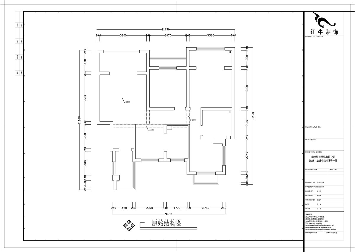 張智猿｜弘陽上院19-504-110㎡-現(xiàn)代風格｜3室2廳1衛(wèi)｜新房裝修｜定制家￥100902｜全包14萬｜00_01原始結構圖
