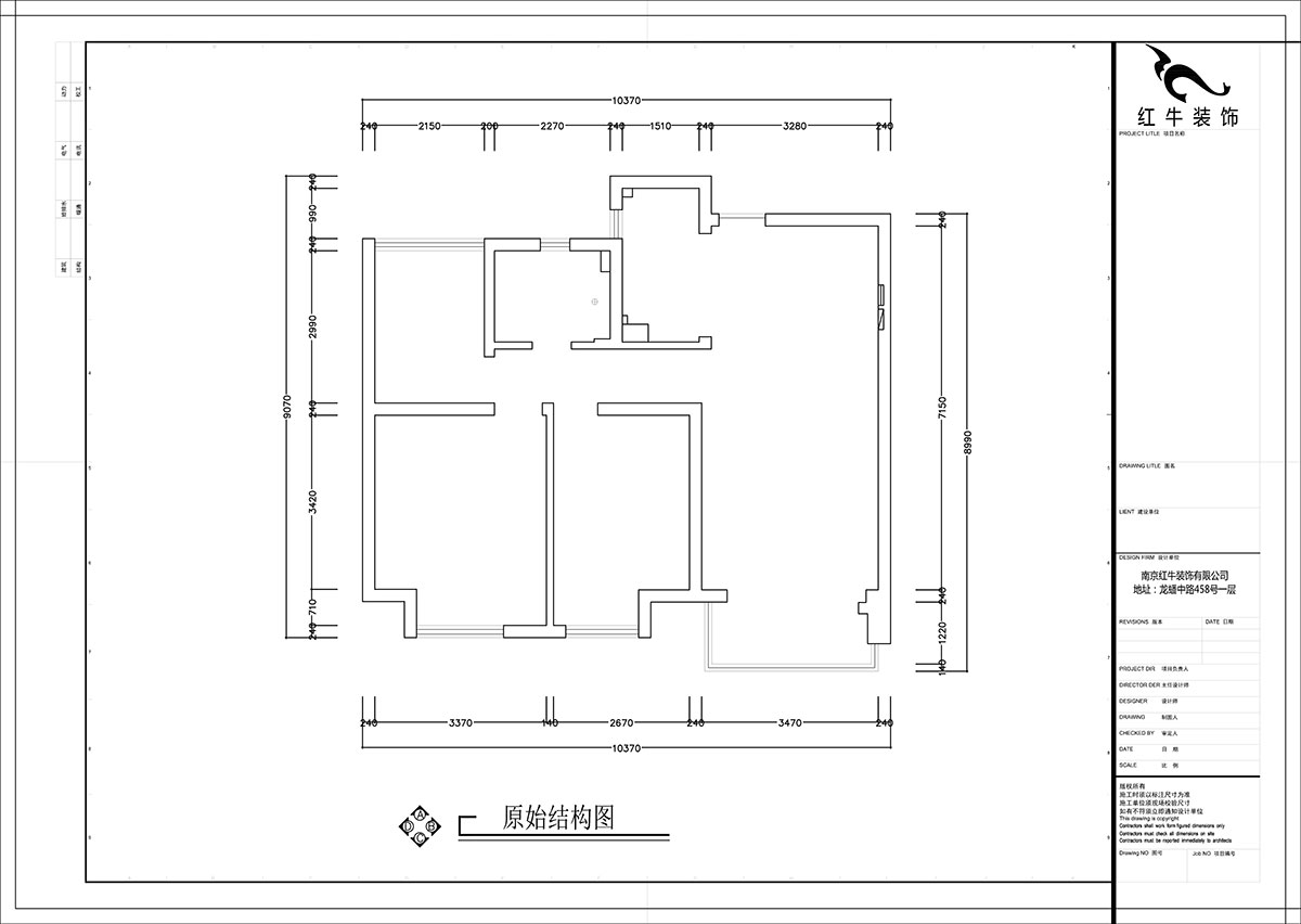 張智猿｜紫峰公館1-2棟1006-88㎡-現(xiàn)代風格｜3室1廳1衛(wèi)｜老房裝修｜定制家￥122000｜全包11萬｜00_01原始結構圖