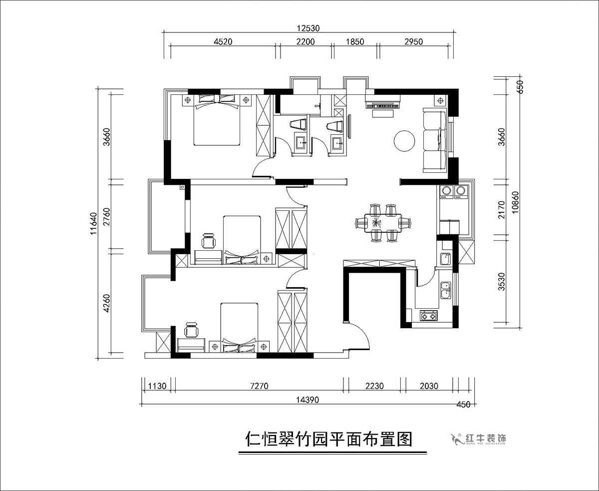 朱彥｜仁恒翠竹園26-204-130㎡-簡(jiǎn)約風(fēng)格｜3室2廳2衛(wèi)｜老房裝修｜定制家｜全包20萬(wàn)｜00_02平面布置圖