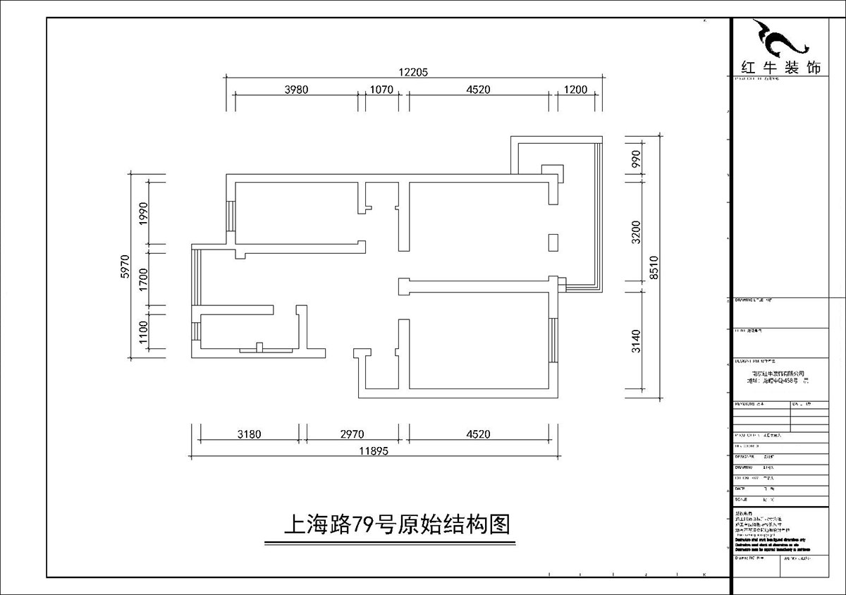 朱彥｜上海路79號2-201-80㎡-簡約風格｜3室1廳1衛(wèi)｜老房裝修｜定制家｜全包11萬｜00_01原始結(jié)構(gòu)圖