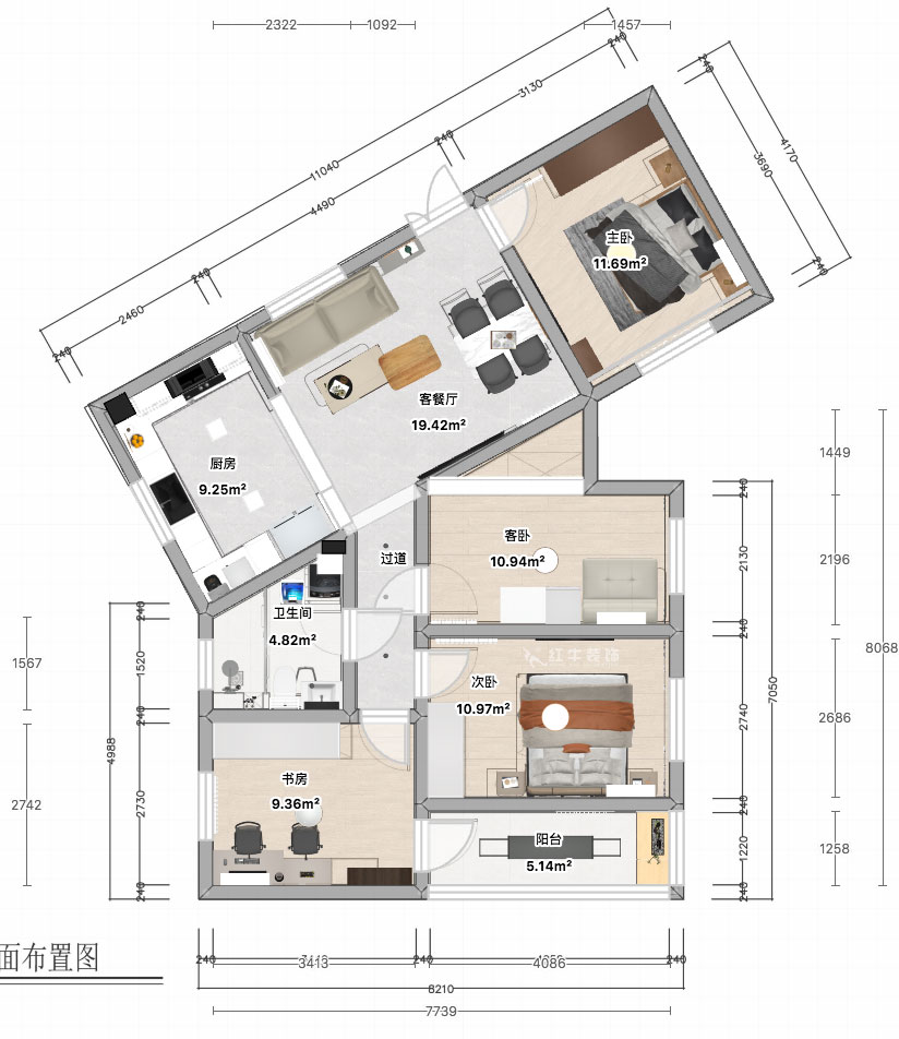 張智猿｜長營村145號1-306-100㎡-現(xiàn)代簡約風(fēng)格｜4室1廳1衛(wèi)｜老房裝修｜定制家｜全包15萬｜00_04平面彩圖