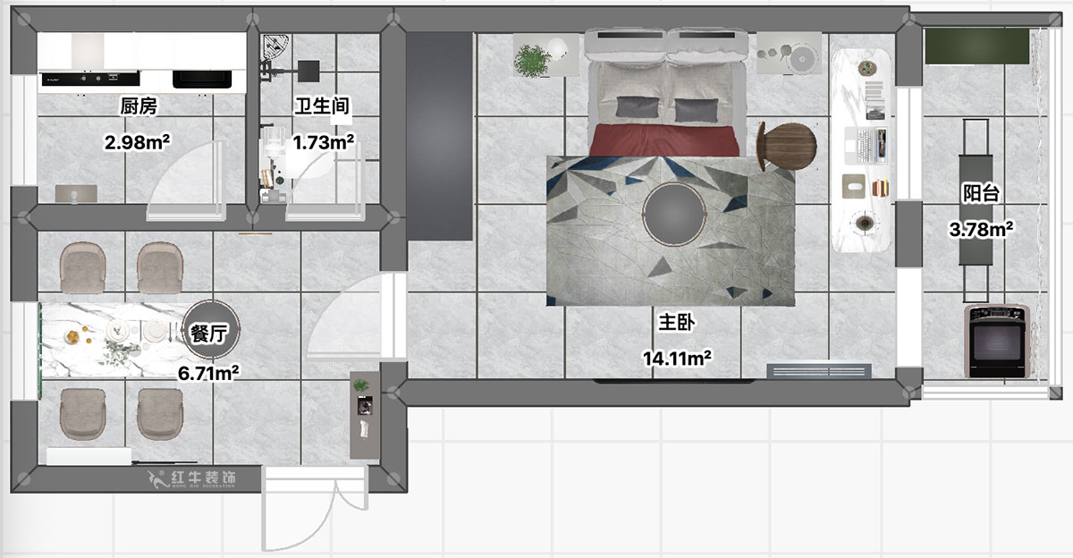 20230216吳波｜汽輪四村15-7-40㎡-現(xiàn)代風(fēng)格｜1室1廳1衛(wèi)｜舊房裝修｜定制家｜全包8萬｜00_04平面彩圖