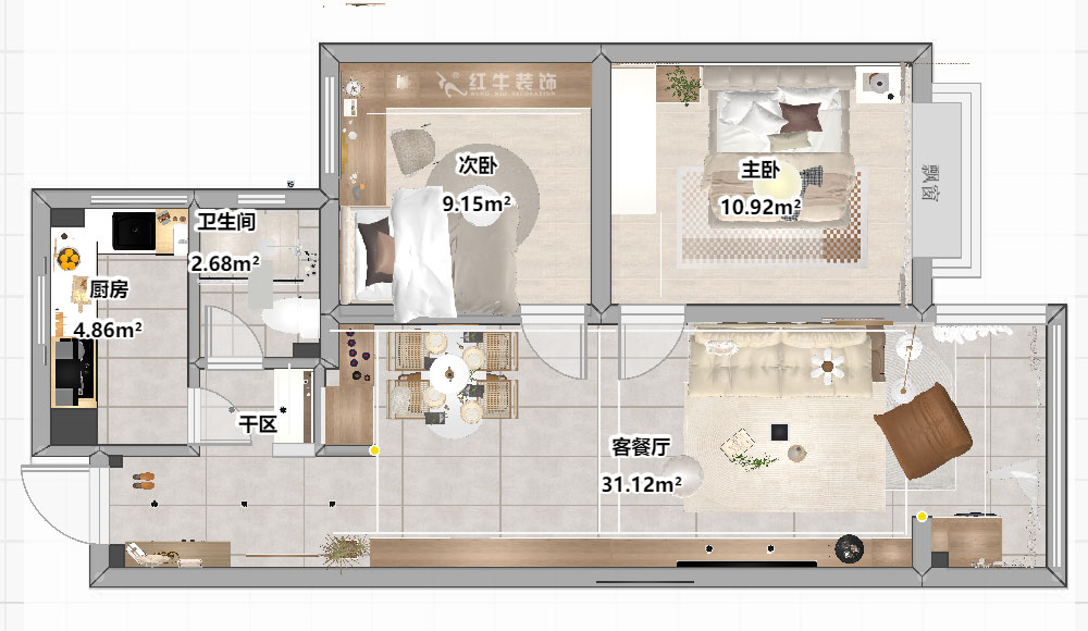 劉曉芳｜觀泓雅苑A區(qū)7-5-909-82㎡-原木奶油風｜2室2廳1衛(wèi)｜新房裝修｜定制家｜全包11