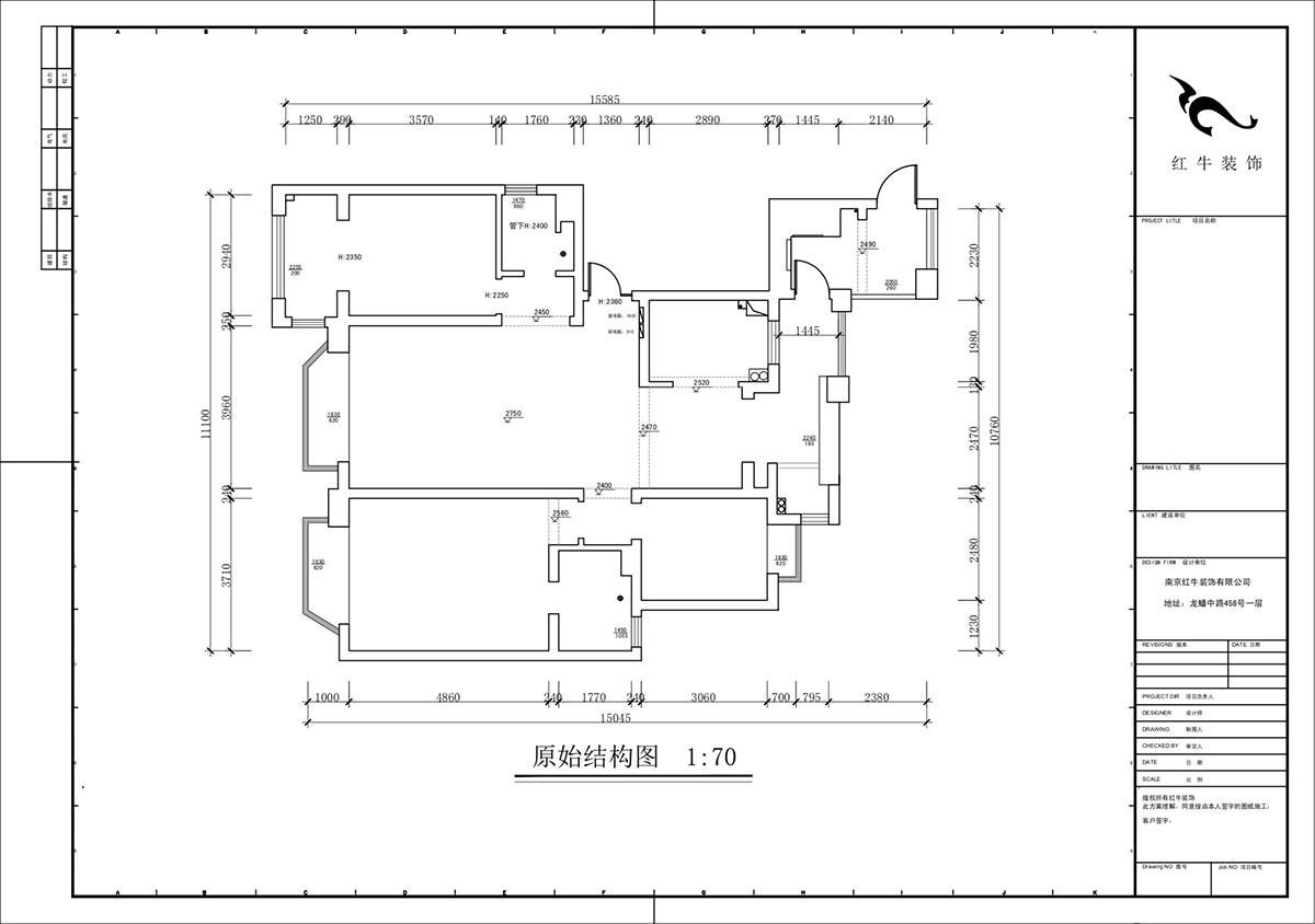 蔣琛｜御江金城11-3-2206-140㎡-法式奶油風格｜3室2廳2衛(wèi)｜新房裝修｜定制家｜全包23萬｜00_01原始結構圖