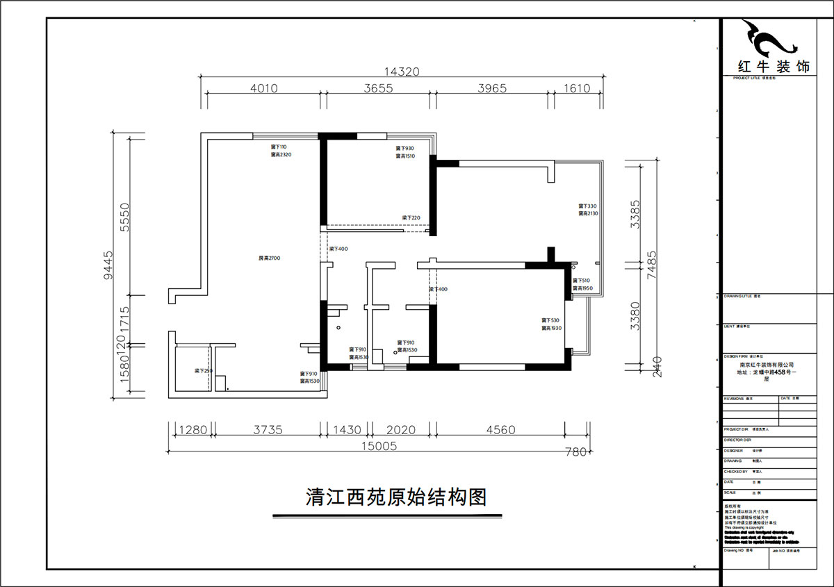 朱彥｜清江西苑17-2-1302-132㎡-現(xiàn)代簡約風格｜3室2廳2衛(wèi)｜老房裝修｜定制家｜全包14萬｜00_01原始結構圖