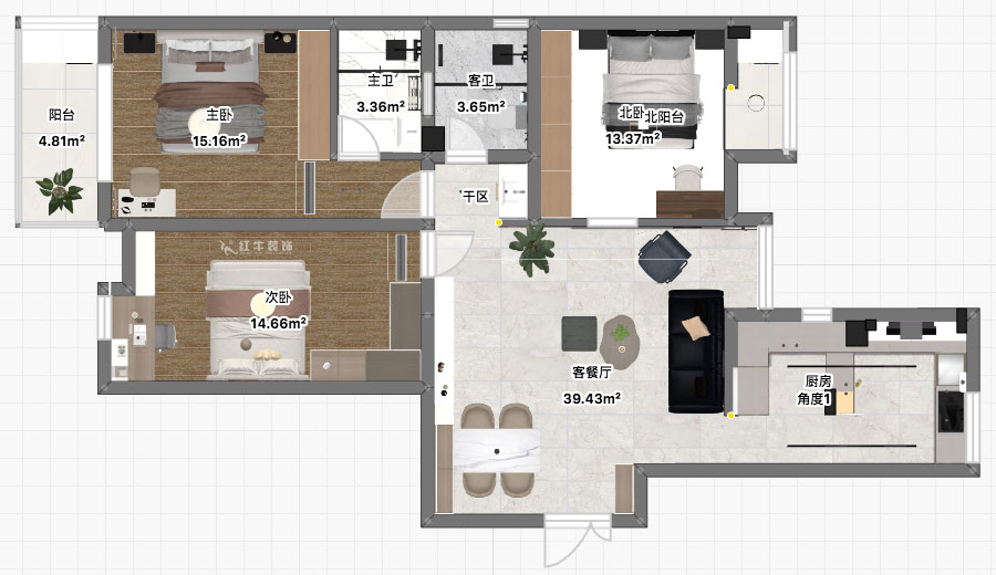 劉萍萍｜正泰大廈2-1506-120㎡-現(xiàn)代簡約風(fēng)格｜3室2廳1衛(wèi)｜老房裝修｜定制家｜全包18