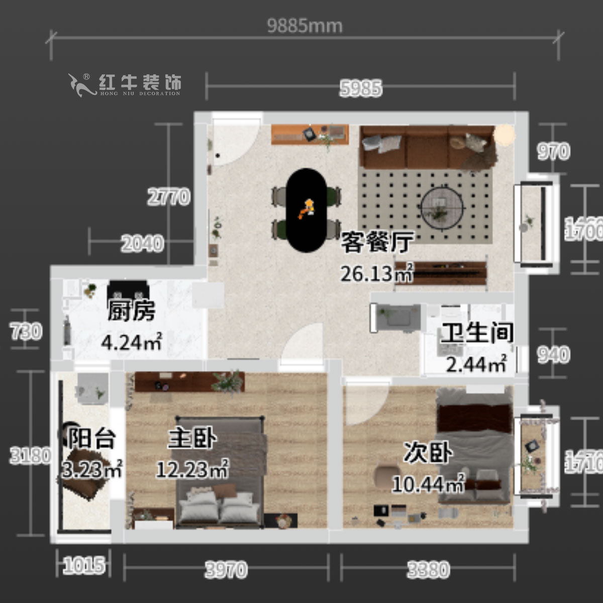 蔣琛｜百家湖西花園倫敦城23-801-75㎡-復(fù)古風｜2室1廳1衛(wèi)｜二手房裝修｜定制家｜全包12萬｜00_03平面彩圖