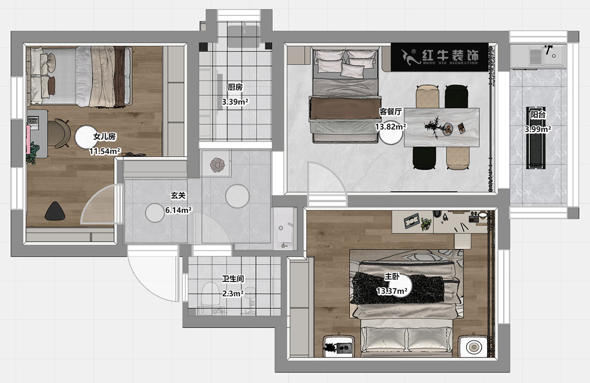 仇美蓉｜太平橋南38號(hào)1-601-67㎡-簡約風(fēng)格｜2室1廳1衛(wèi)｜老房裝修｜定制家｜全包8萬｜00_03平面彩圖